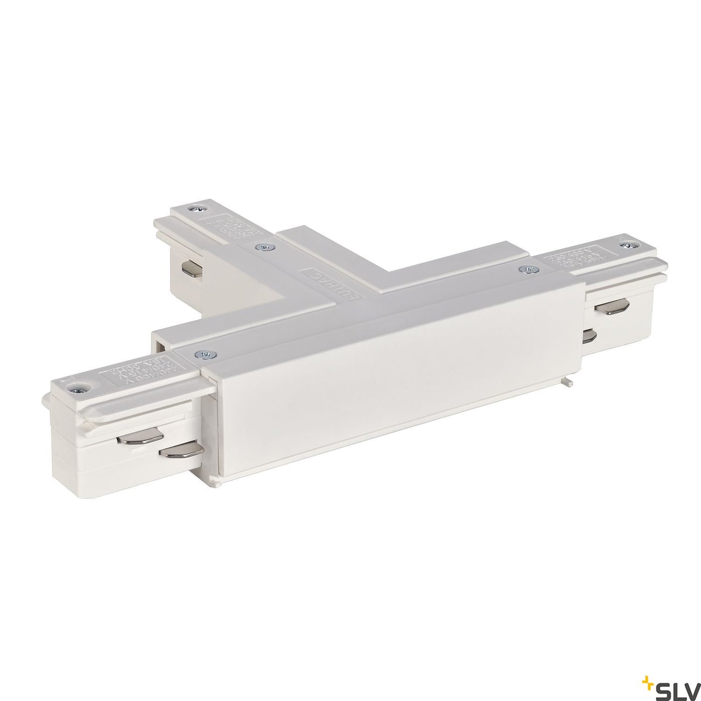EUTRAC T-conector cu prosuectie stanga, alb, RAL 9016