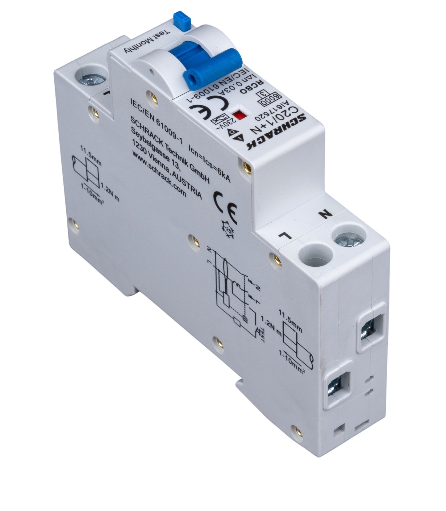 Întreruptor automat+dif., Tip A, C 20/003A,1+N un modul, 6kA