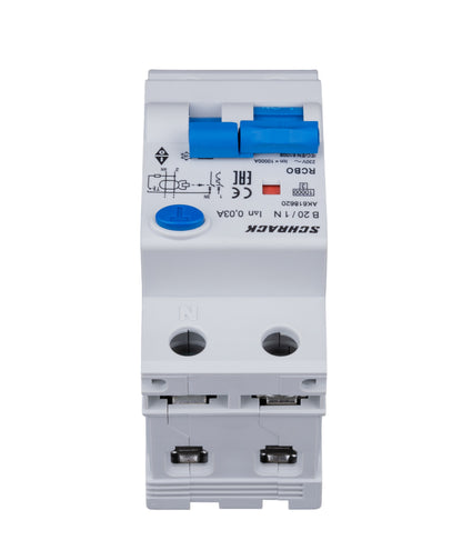 Întreruptor automat+dif.1+N, AMPARO 10kA, B 20A, 30mA, Tip A