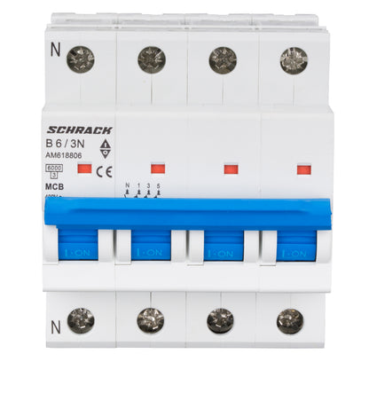 Întreruptor automat modular (MCB) AMPARO 6kA, B 6A, 3P+N