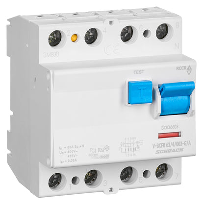 Residual current circuit breaker 63A, 4-p, 30mA, type A,G,V