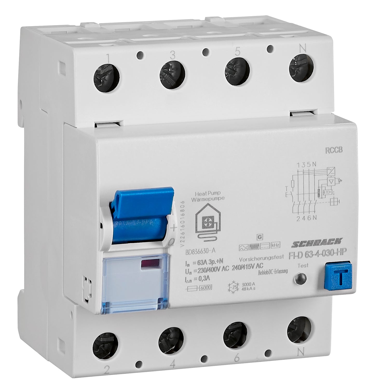RCCB 63A, 4-pole, 300mA, Type B, for heat pumps
