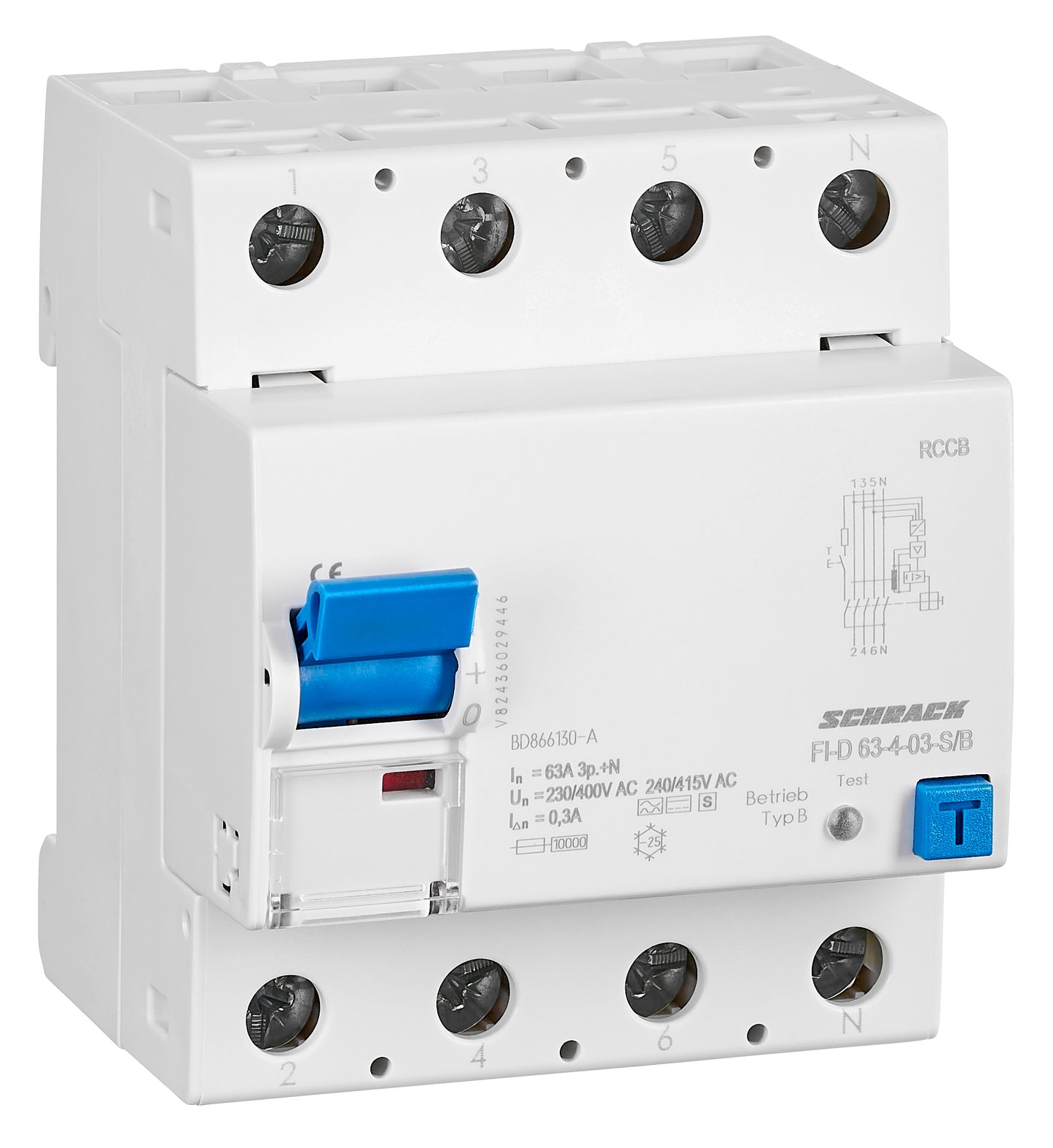 Residual current circuit breaker 63A, 4-pole, 300mA,type B,S