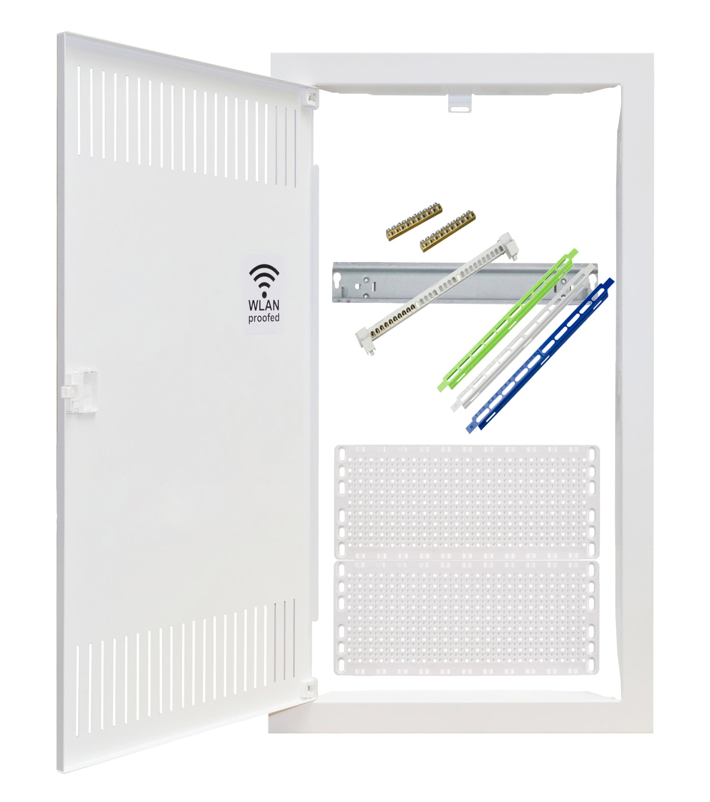 Media combi-enclosure frame and door, vertical 3-rows