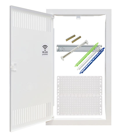 Media combi-enclosure frame and door, vertical 3-rows