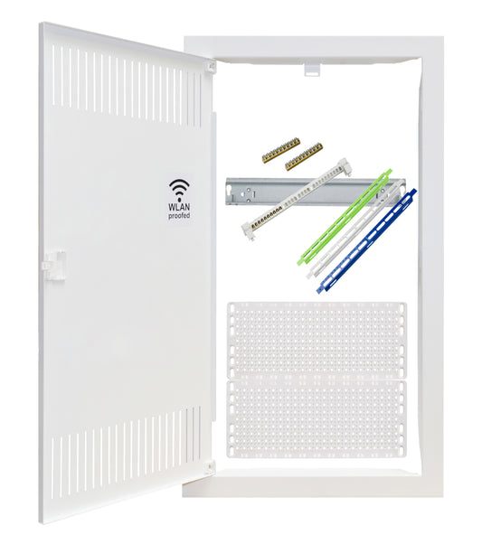 Media combi-enclosure frame and door, vertical 3-rows