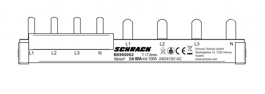 Busbar Pin Version, 4-pole, 16mm², adapter form