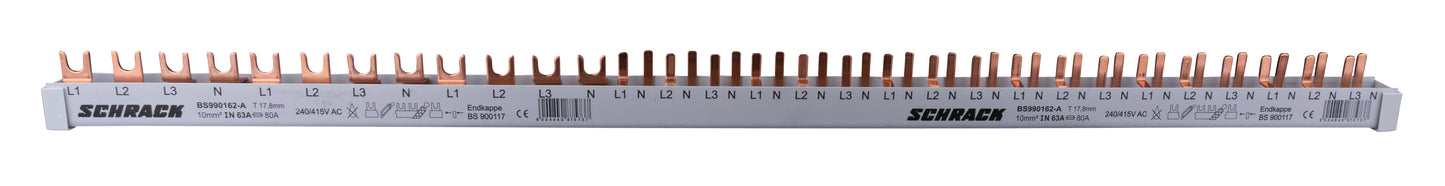 Busbar, 1xRCCB 4-pole, 2xMCB 4-pole, 18 x MCB 1+N/1 MW, 30MW