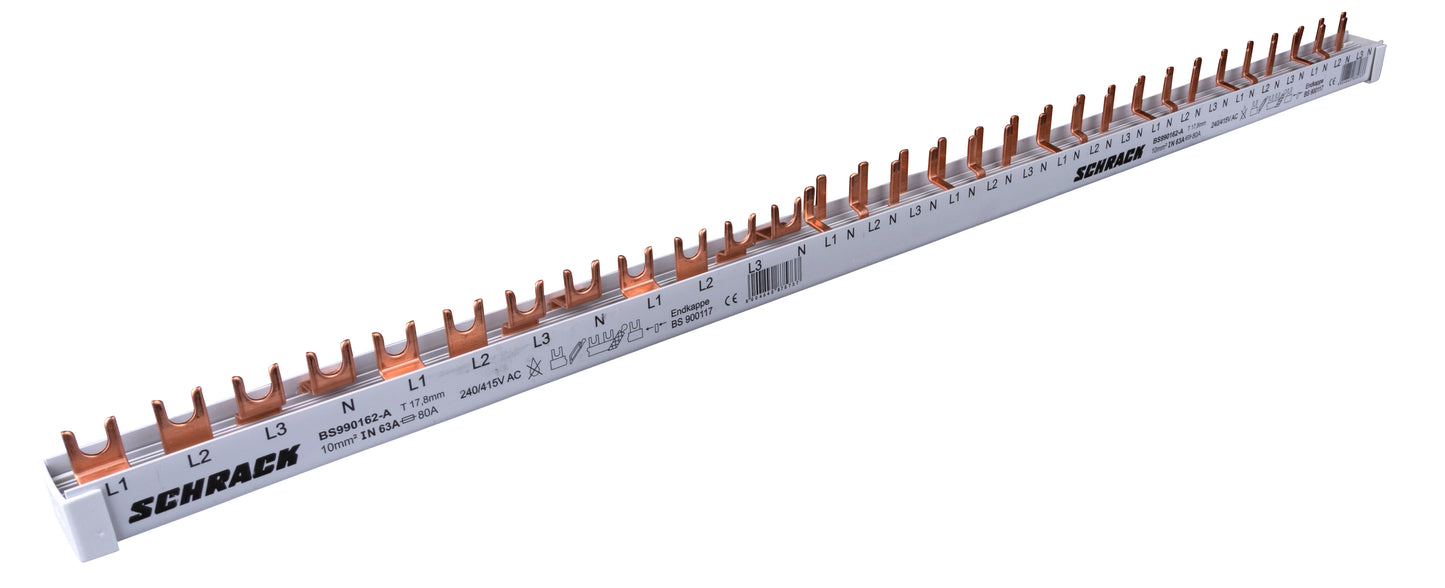 Busbar, 1xRCCB 4-pole, 2xMCB 4-pole, 18 x MCB 1+N/1 MW, 30MW