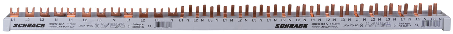 Busbar, 1xRCCB 4-pole, 2xMCB 4-pole, 18 x MCB 1+N/1 MW, 30MW