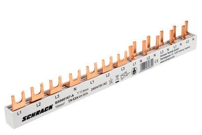 Busbar, 1xRCCB 4-pole, 1 MCB 3-pole, 5 MCB 1+N/1 MW, 12MW