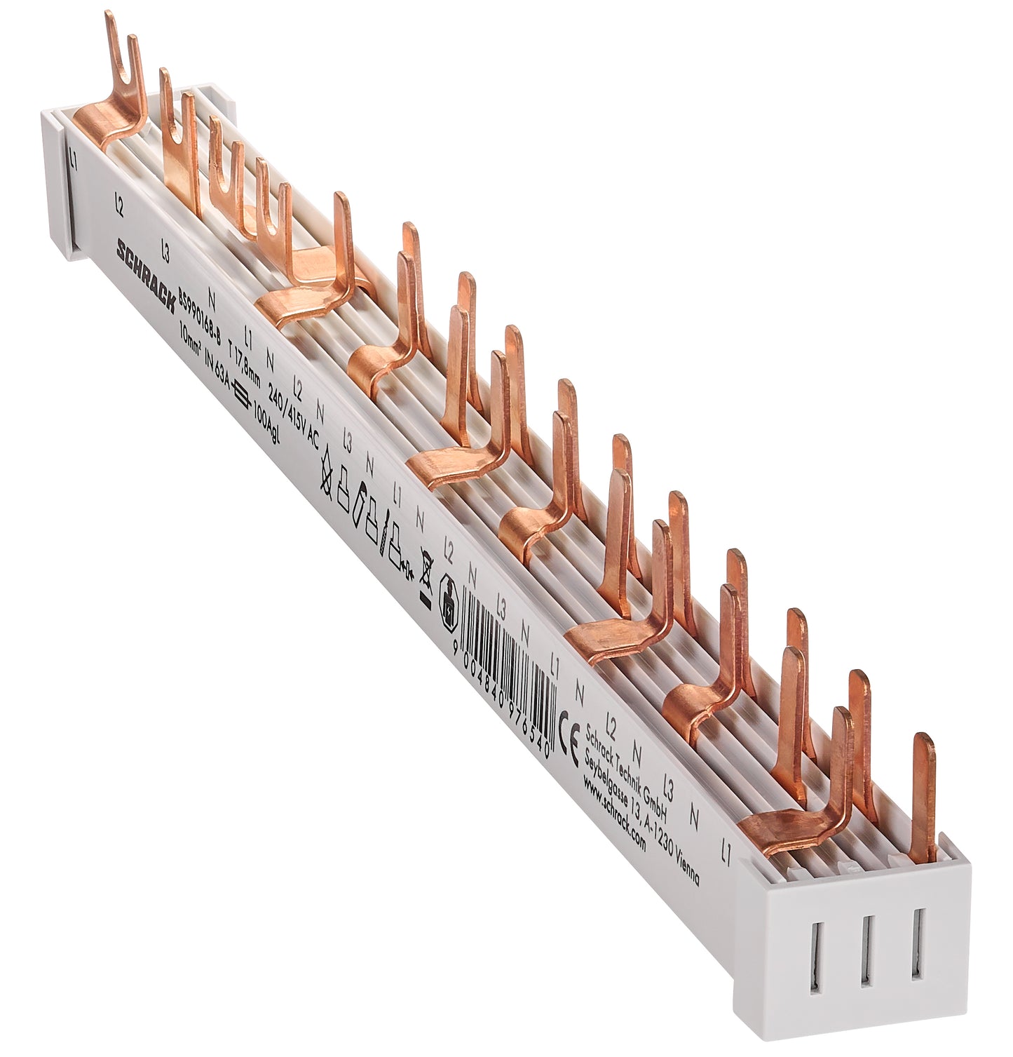 Busbar, 1xRCCB 4-pole, 10 MCB 1+N/1MW, 14MW
