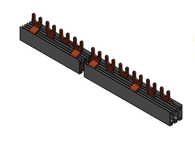 Baretă cu contacte furcă, 3P, 16 mm², 57 module, pas=17,8 mm