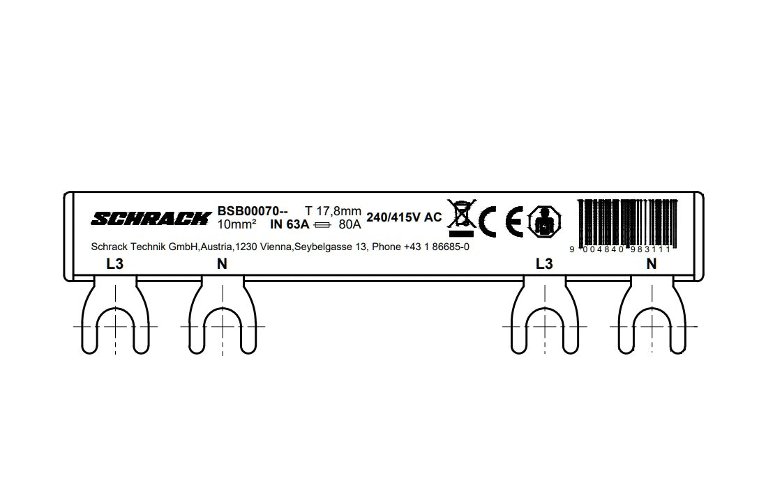 Bareta 2p,L3/N RCCB-L3/N RCBO, 6M, 10mmp
