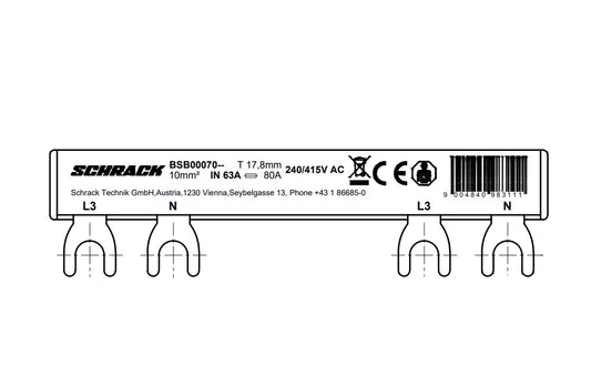 Bareta 2p,L3/N RCCB-L3/N RCBO, 6M, 10mmp
