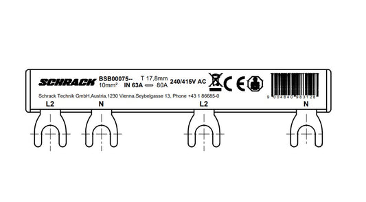 Bareta 2p,L2/N RCCB-L2/N RCBO, 6M, 10mmp
