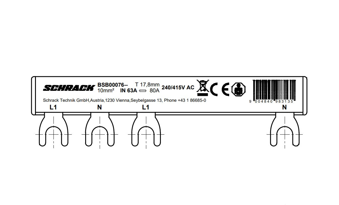 Bareta 2p,L1/N RCCB-L1/N RCBO, 6M, 10mmp