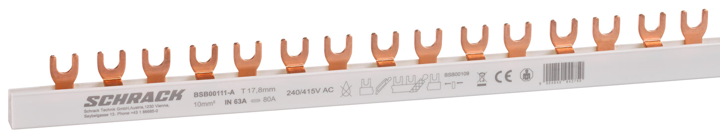 Baretă cu contacte furcă 2P 10mm², pas=17.8mm, 1m