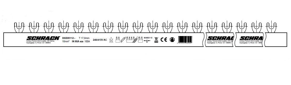 Baretă cu contacte furcă, 2 poli, 16 mm², 56 module