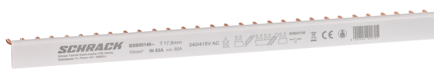 Baretă cu contacte furcă 1P, 10mm², 57UH, pas de 17,8mm, 1m