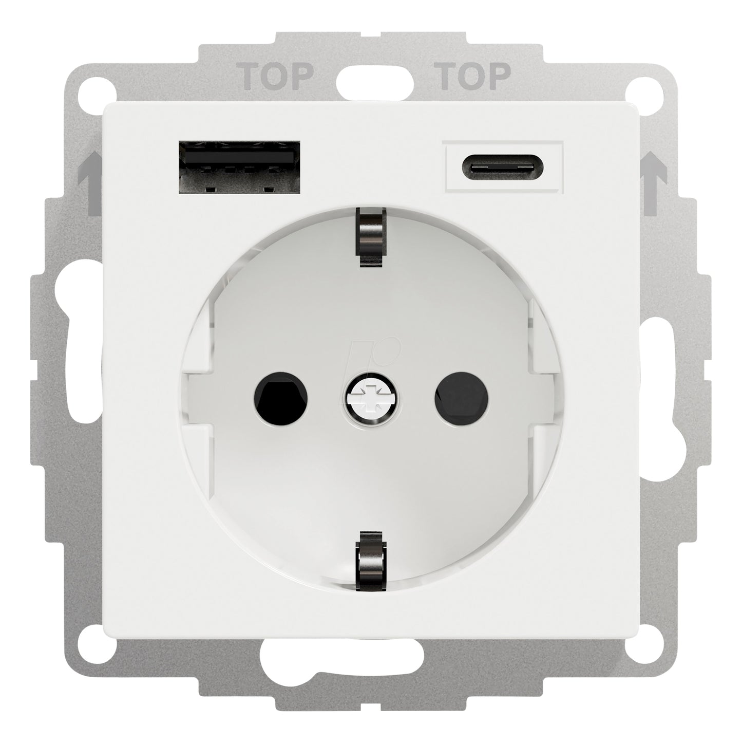 Priză Schuko cu USB Tip A+C, 2,4A, alb-pur