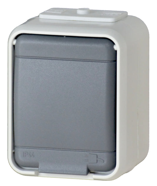 Priza simpla cu PE IP44, gri/gri