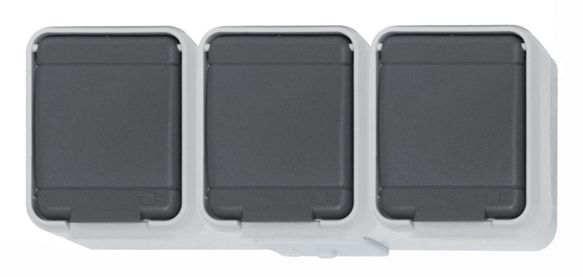 Priza tripla cu PE IP44, gri/gri