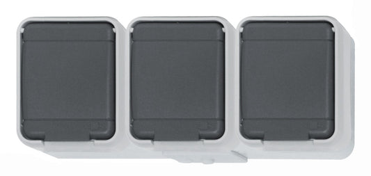 Priza tripla cu PE IP44, gri/gri
