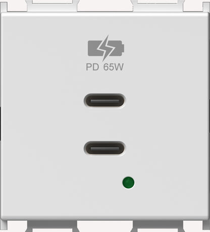 USB 2xUSB-C power supply,PD, 65W, 5V, 3A, 2M, white