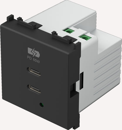 USB 2xUSB-C power supply USB-C,PD, 65W, 5V, 3A, 2M, black
