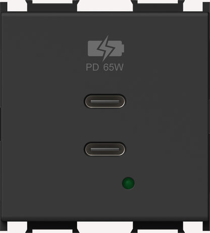 USB 2xUSB-C power supply USB-C,PD, 65W, 5V, 3A, 2M, black