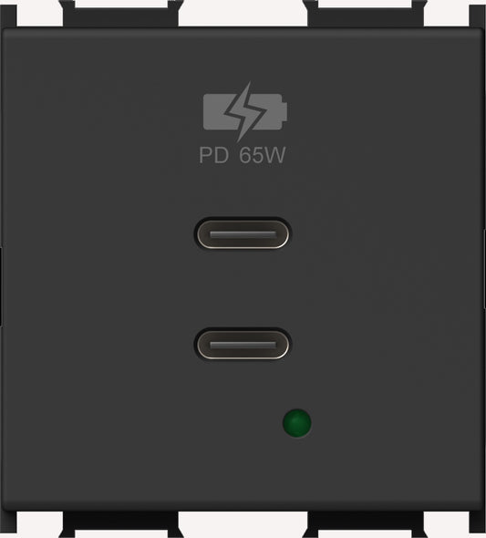 USB 2xUSB-C power supply USB-C,PD, 65W, 5V, 3A, 2M, black