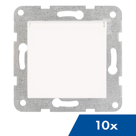 Insert priză, cu protecție,cu capac, cleme elastice, alb