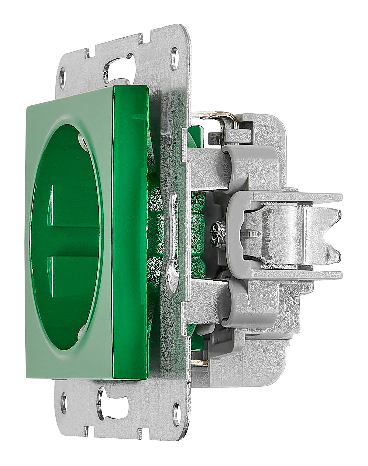 Insert priză, cu protecție, verde, cleme elastice