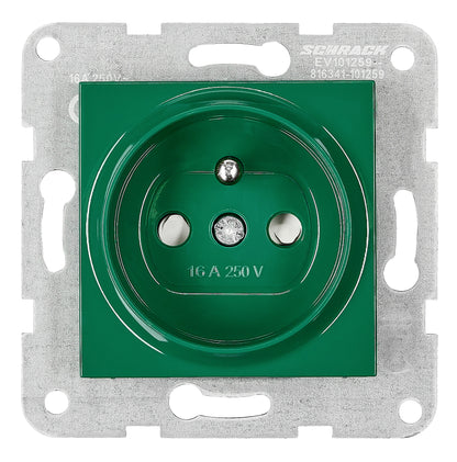 Insert priză, cu pin PE, protecție, cleme elastice,verde
