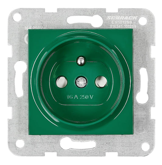 Insert priză, cu pin PE, protecție, cleme elastice,verde