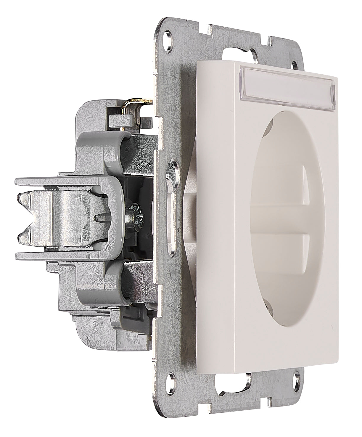 Socket with title block, safety shutter, white