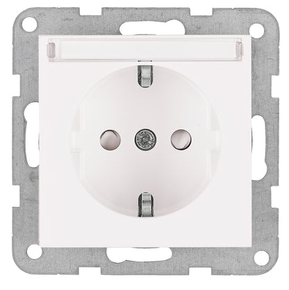 Socket with title block, safety shutter, white