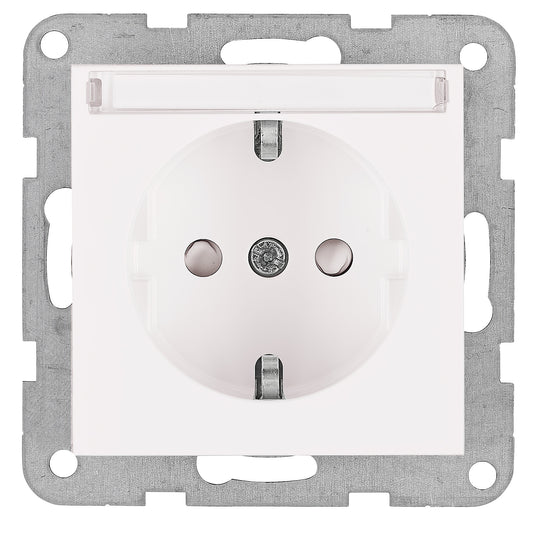 Socket with title block, safety shutter, white