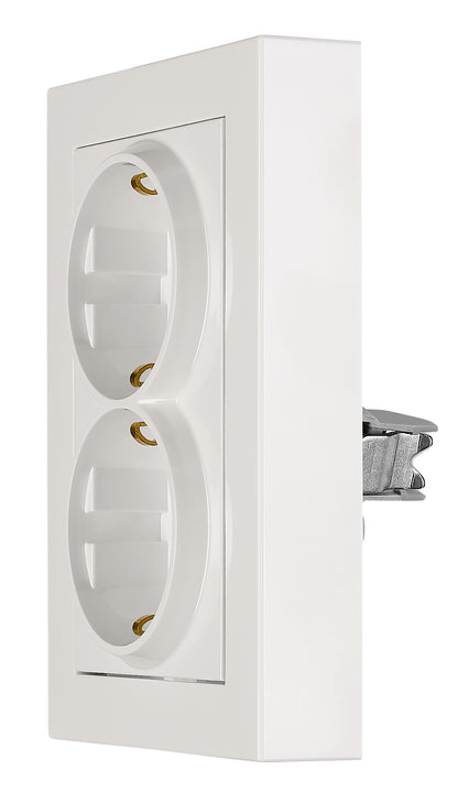 Priză dublă completă cu protecție, cleme cu șurub, albă