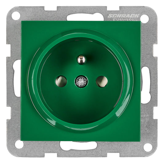 Insert priză, cu pin PE, protecție cleme elastice, verde