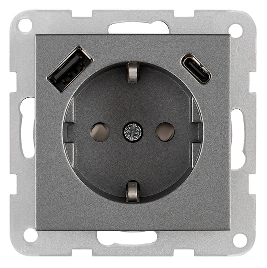 Insert priză USB A+C, 2.1A, antracit