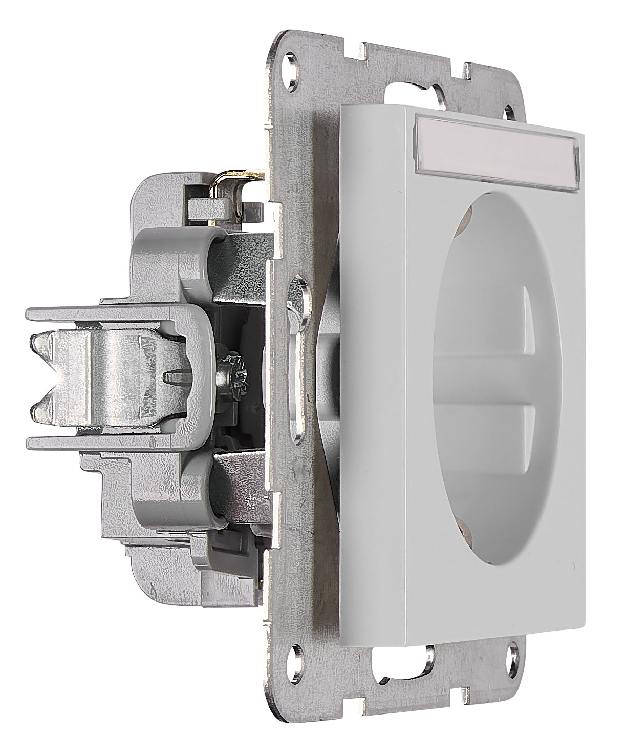 Socket with title block, safety shutter, silver