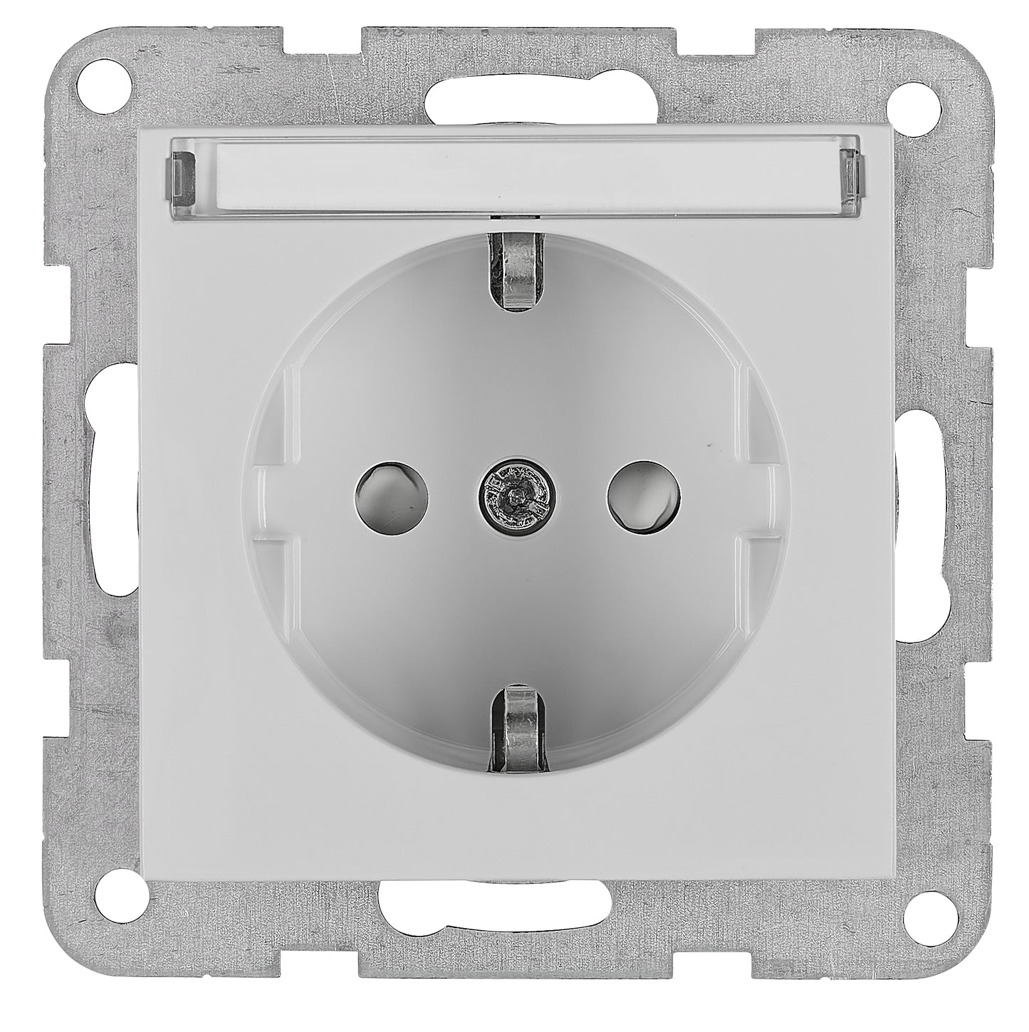 Socket with title block, safety shutter, silver