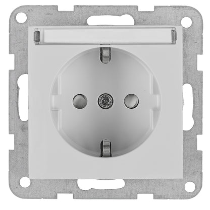 Socket with title block, safety shutter, silver