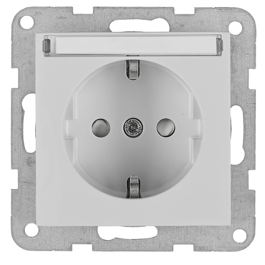 Socket with title block, safety shutter, silver