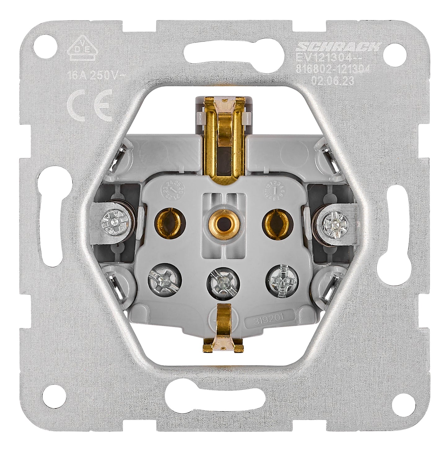 Insert priză, contacte de protecție, protecție IP2XC, argint
