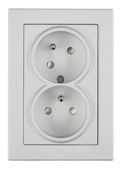 Priză dublă completă cu Pin PE, 2xPE, 1 priză rotită 45°, ar