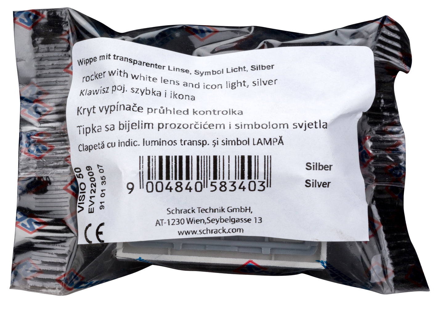 Clapetă cu indic. luminos transp. şi simbol LAMPĂ, argintiu