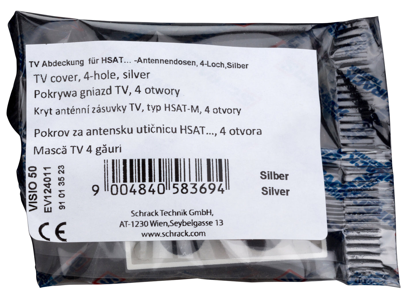 Mască pentru priză TV, tip HSAT, cu 4 decupaje, argintiu